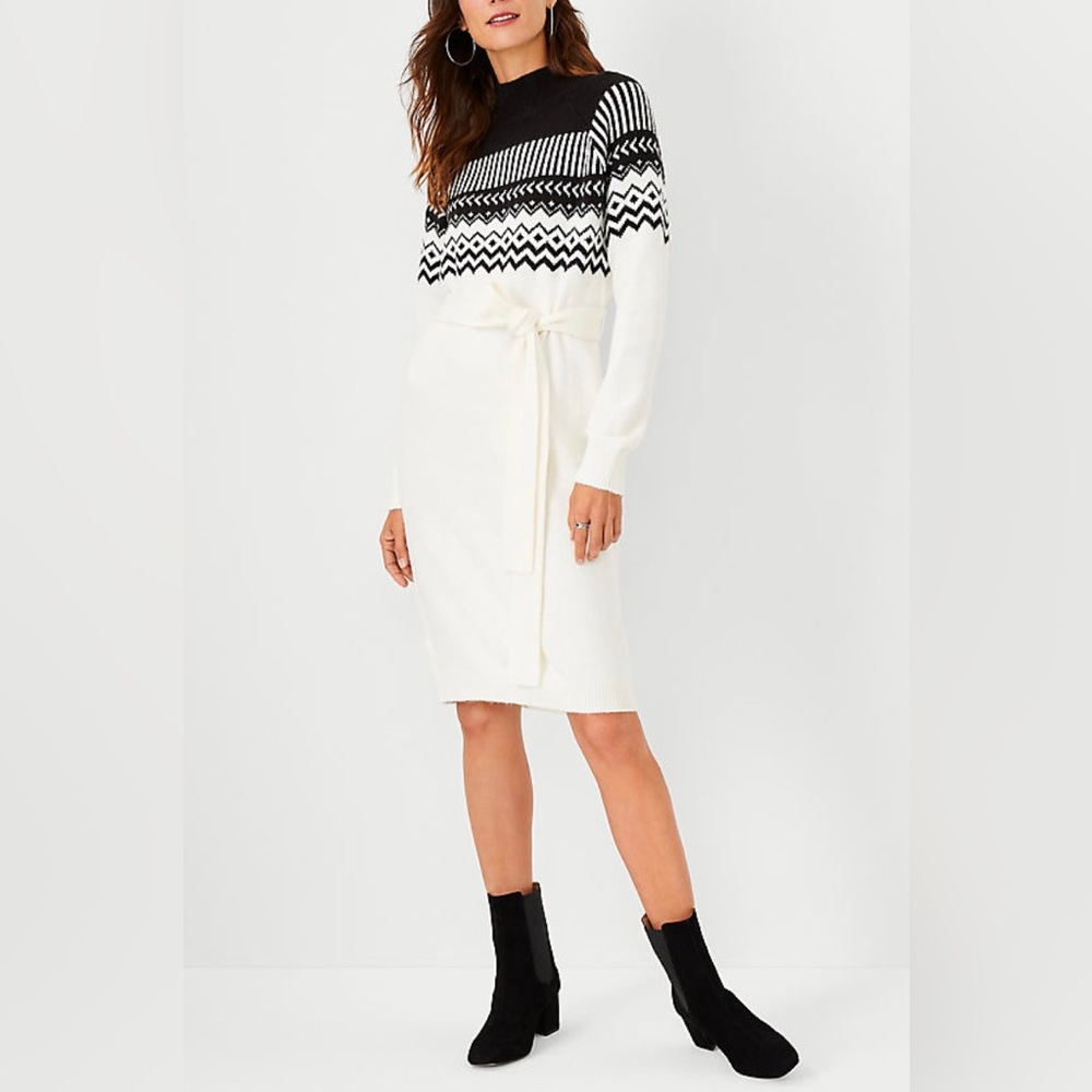 Ann Taylor Fair Isle Belted Sweater Dress Never Worn